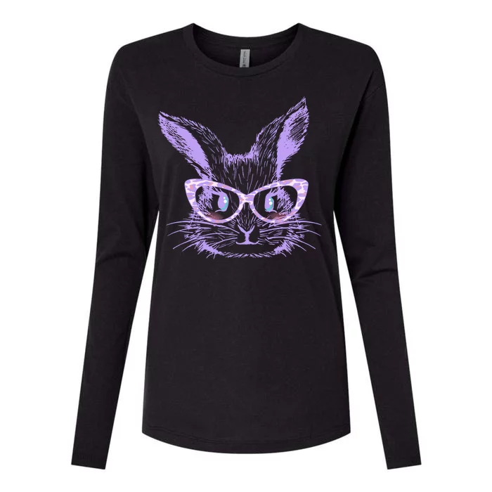 Cute Easter Bunny With Glasses Womens Cotton Relaxed Long Sleeve T-Shirt