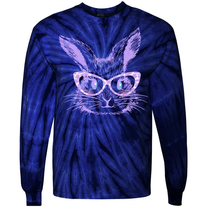 Cute Easter Bunny With Glasses Tie-Dye Long Sleeve Shirt