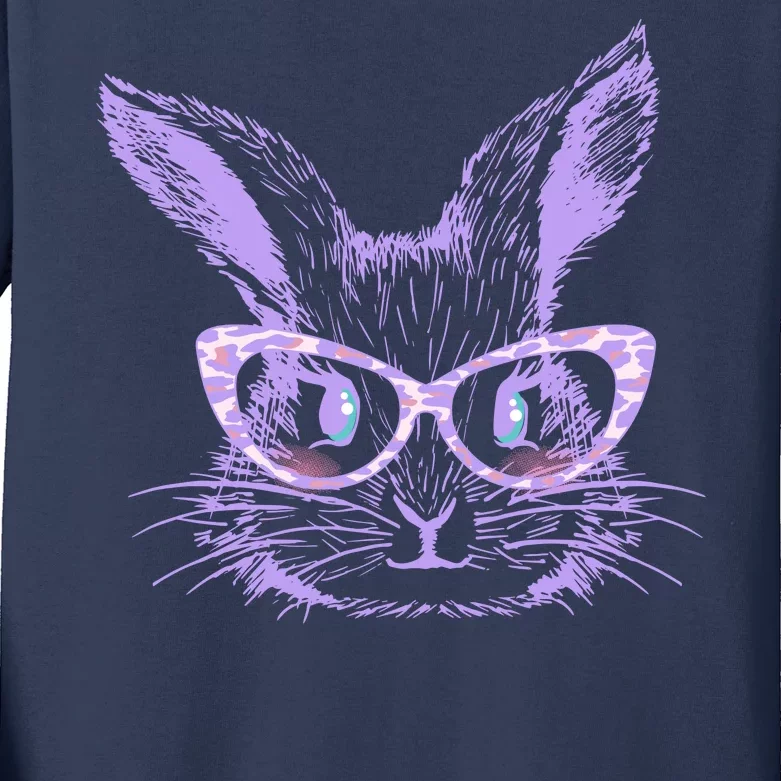 Cute Easter Bunny With Glasses Kids Long Sleeve Shirt