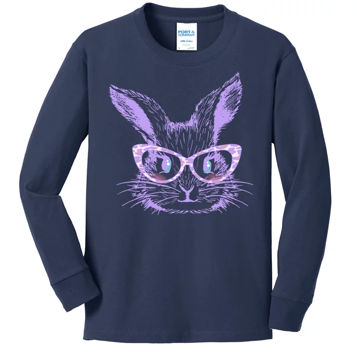 Cute Easter Bunny With Glasses Kids Long Sleeve Shirt