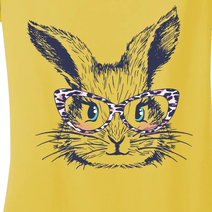 Cute Easter Bunny With Glasses Women's V-Neck T-Shirt