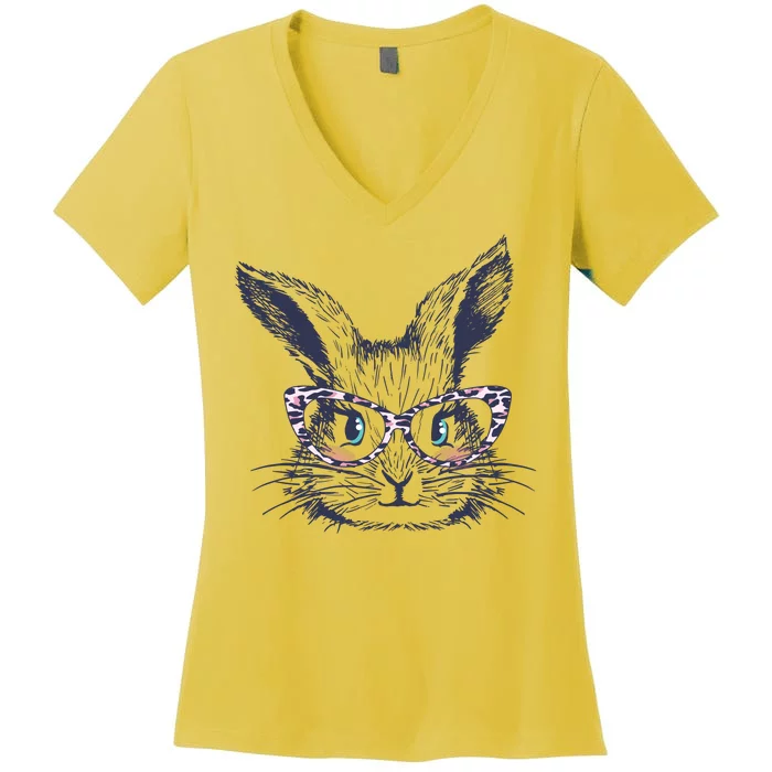 Cute Easter Bunny With Glasses Women's V-Neck T-Shirt