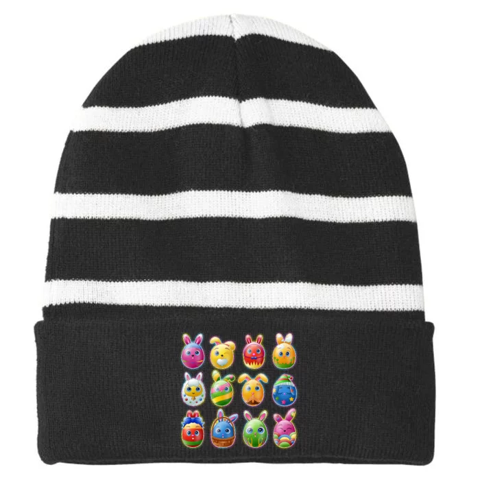 Cute Easter Eggs Striped Beanie with Solid Band