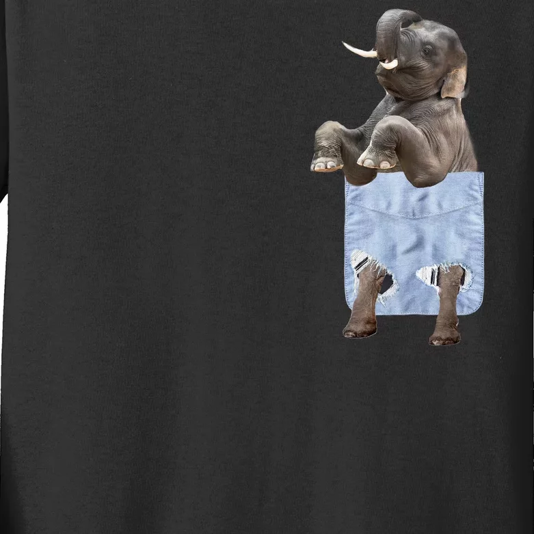 Cute Elephant Front Pocket Kids Long Sleeve Shirt