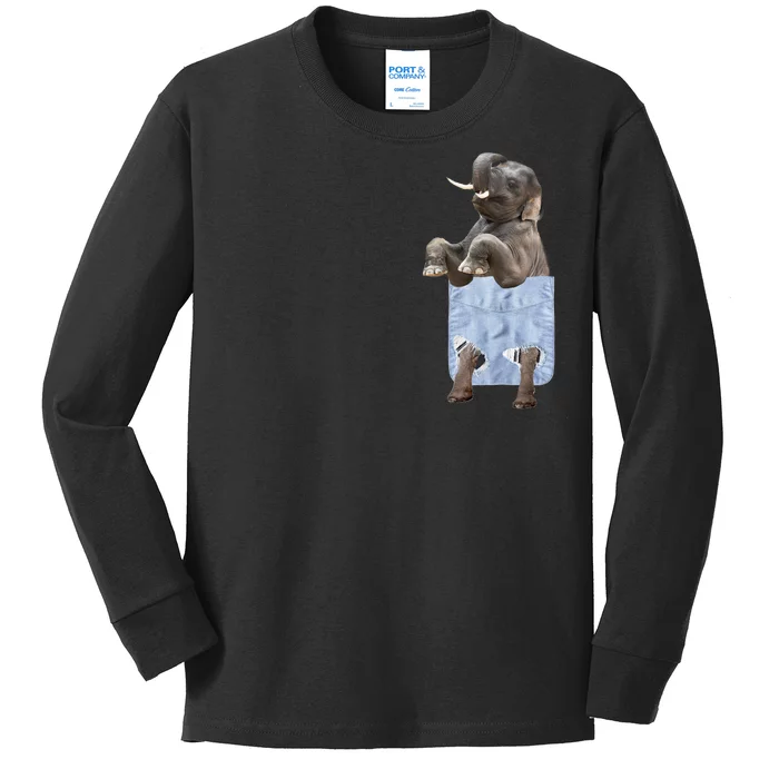 Cute Elephant Front Pocket Kids Long Sleeve Shirt