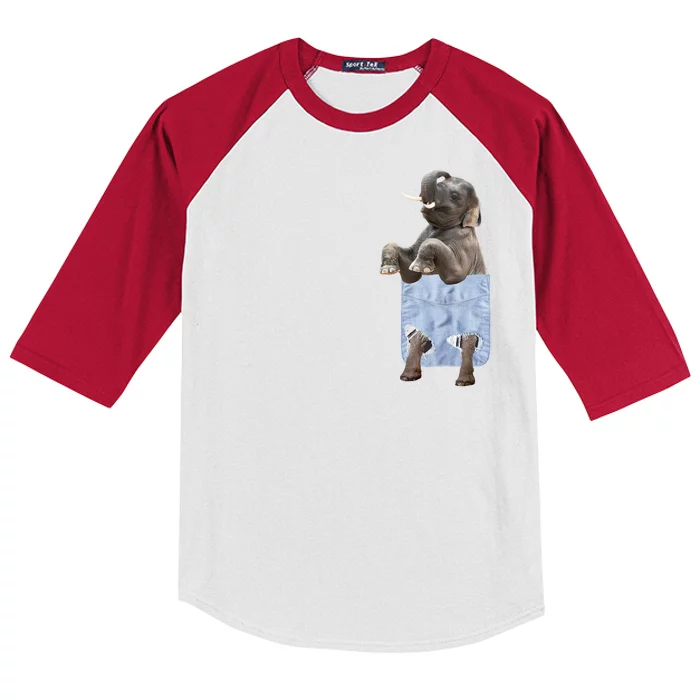 Cute Elephant Front Pocket Kids Colorblock Raglan Jersey