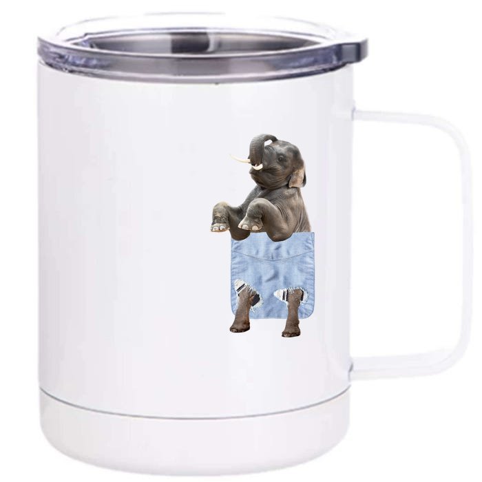 Cute Elephant Front Pocket Front & Back 12oz Stainless Steel Tumbler Cup