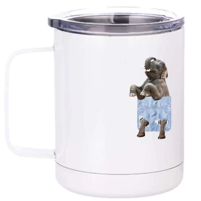 Cute Elephant Front Pocket Front & Back 12oz Stainless Steel Tumbler Cup