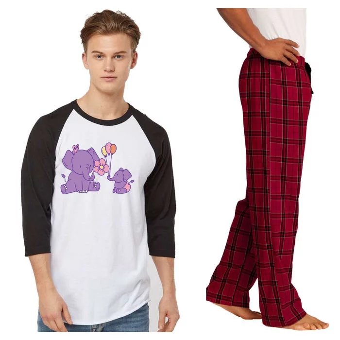 Cute Elephants Raglan Sleeve Pajama Set