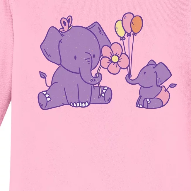 Cute Elephants Baby Long Sleeve Bodysuit