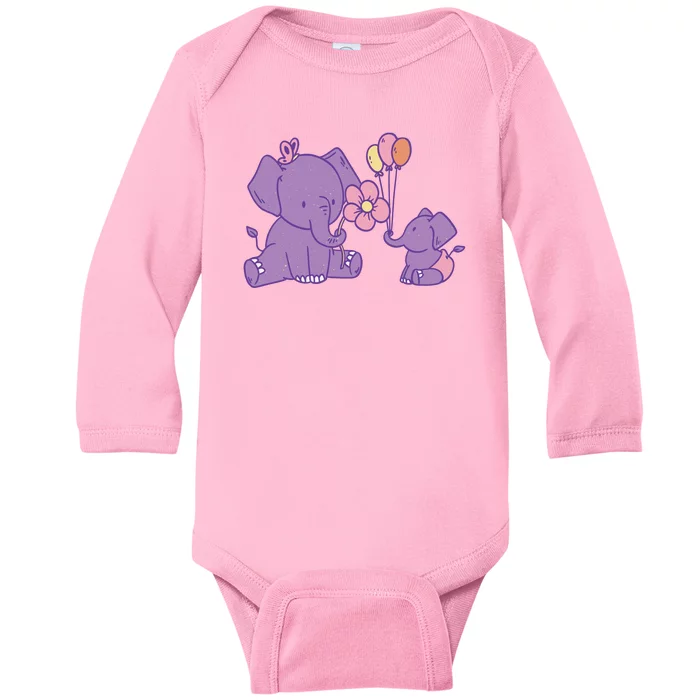 Cute Elephants Baby Long Sleeve Bodysuit