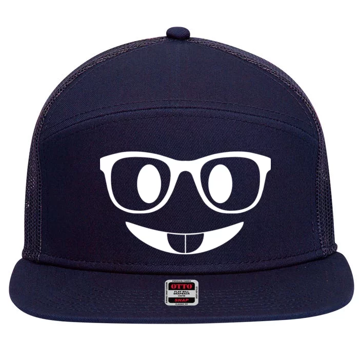 Cute Emoji Nerd Face 7 Panel Mesh Trucker Snapback Hat