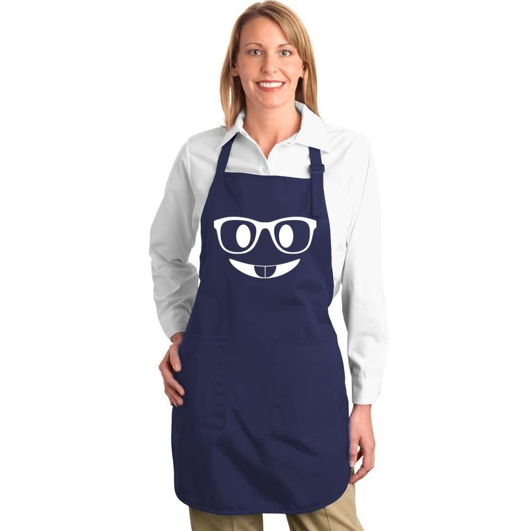 Cute Emoji Nerd Face Full-Length Apron With Pockets