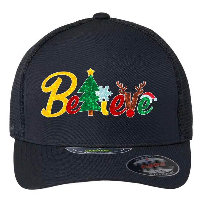 Cute Festive Christmas Believe Flexfit Unipanel Trucker Cap