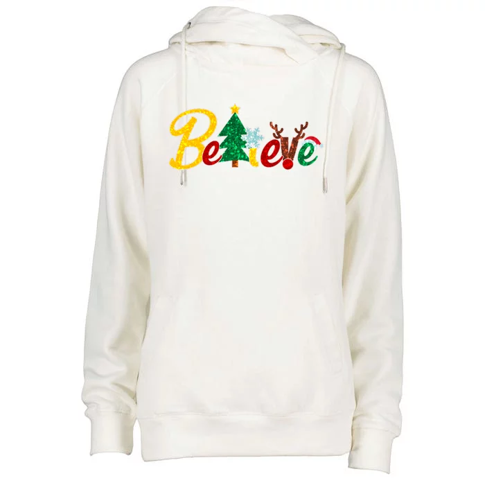 Cute Festive Christmas Believe Womens Funnel Neck Pullover Hood