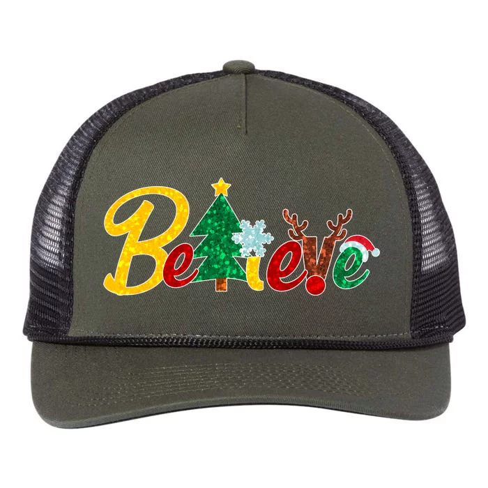 Cute Festive Christmas Believe Retro Rope Trucker Hat Cap