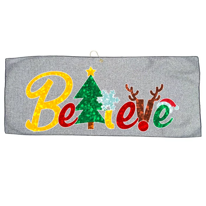 Cute Festive Christmas Believe Large Microfiber Waffle Golf Towel