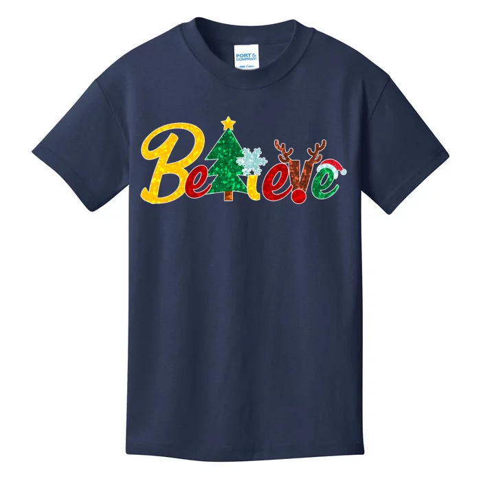 Cute Festive Christmas Believe Kids T-Shirt