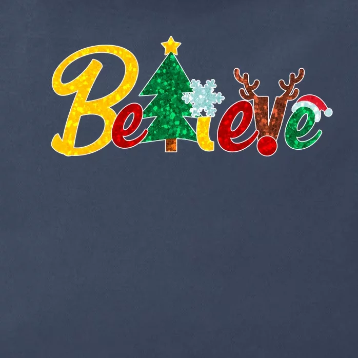 Cute Festive Christmas Believe Zip Tote Bag