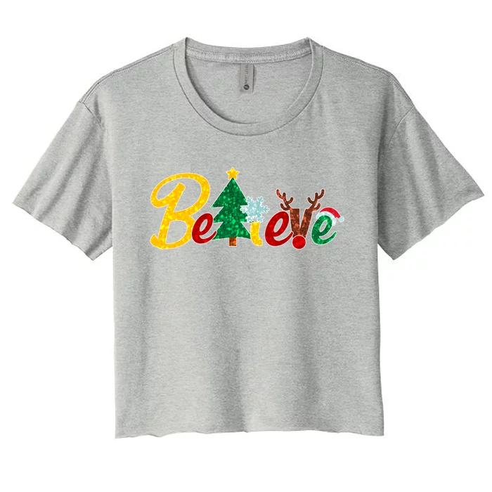 Cute Festive Christmas Believe Women's Crop Top Tee