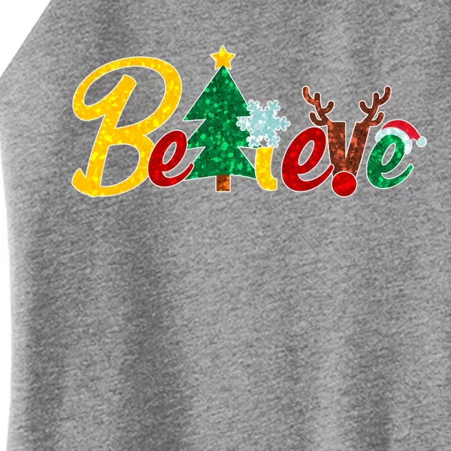 Cute Festive Christmas Believe Women’s Perfect Tri Rocker Tank