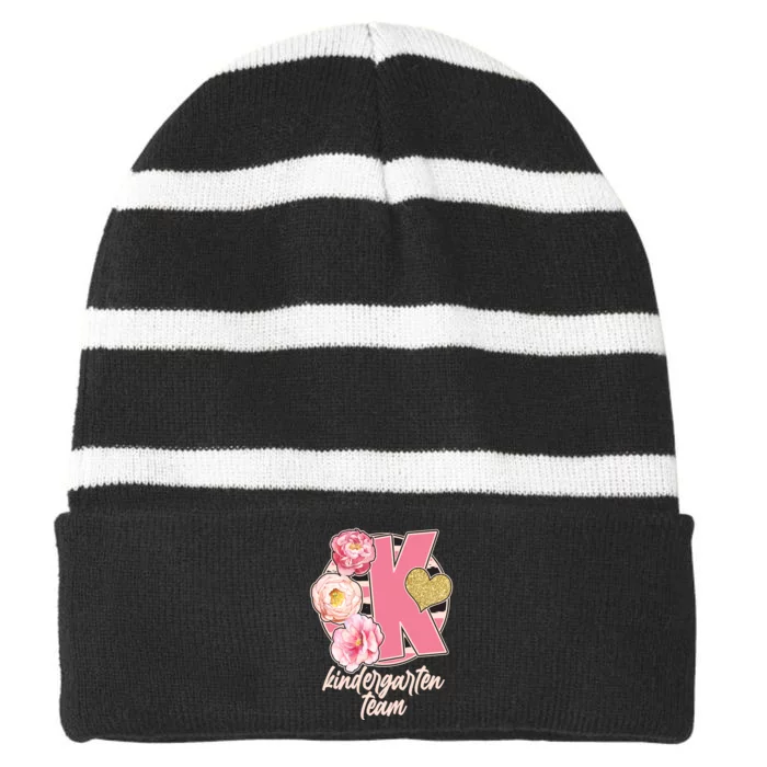 Cute Floral Glam Kindergarten Team Striped Beanie with Solid Band