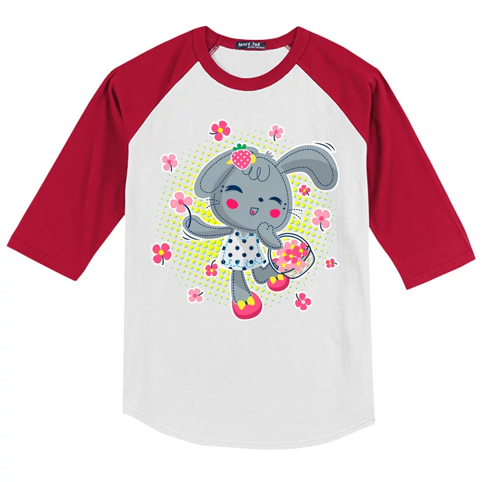 Cute Flower Easter Bunny Kids Colorblock Raglan Jersey