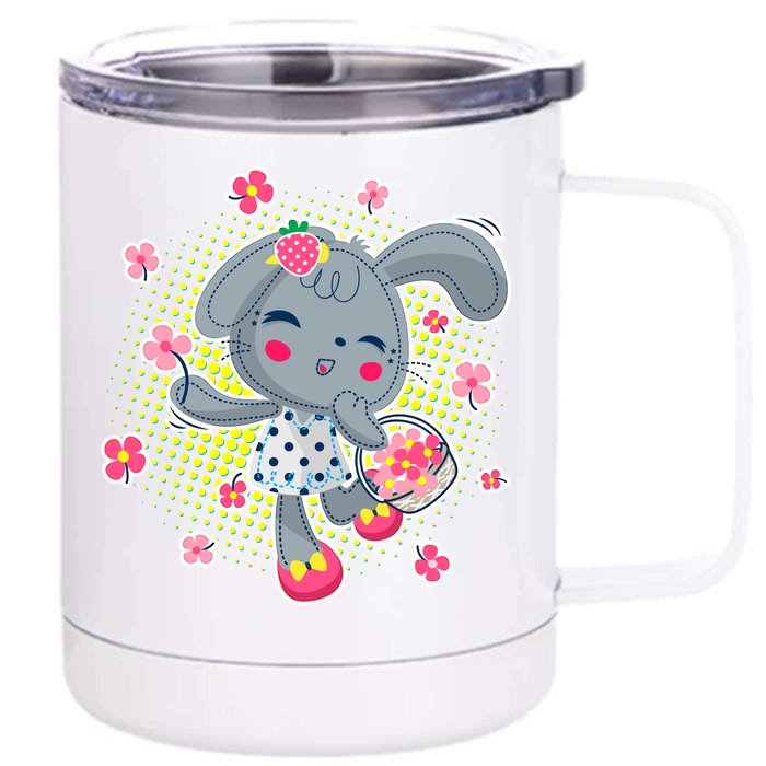 Cute Flower Easter Bunny Front & Back 12oz Stainless Steel Tumbler Cup