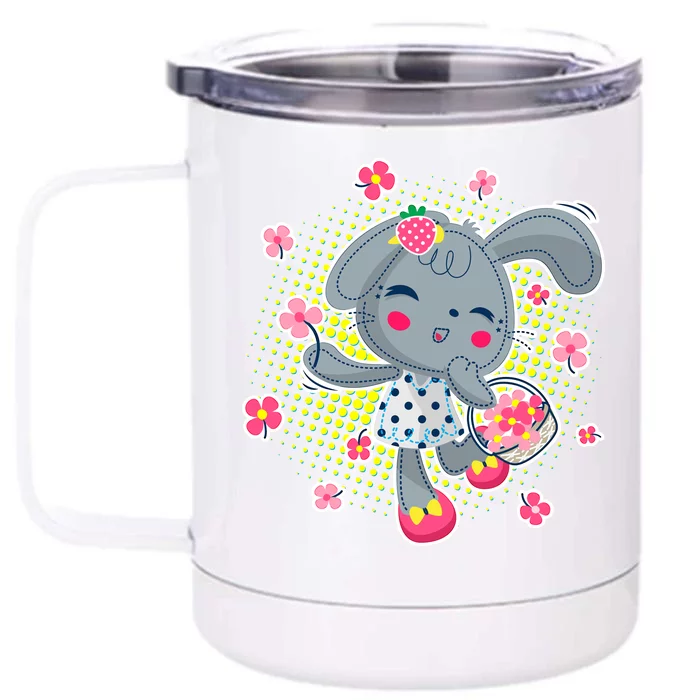 Cute Flower Easter Bunny Front & Back 12oz Stainless Steel Tumbler Cup