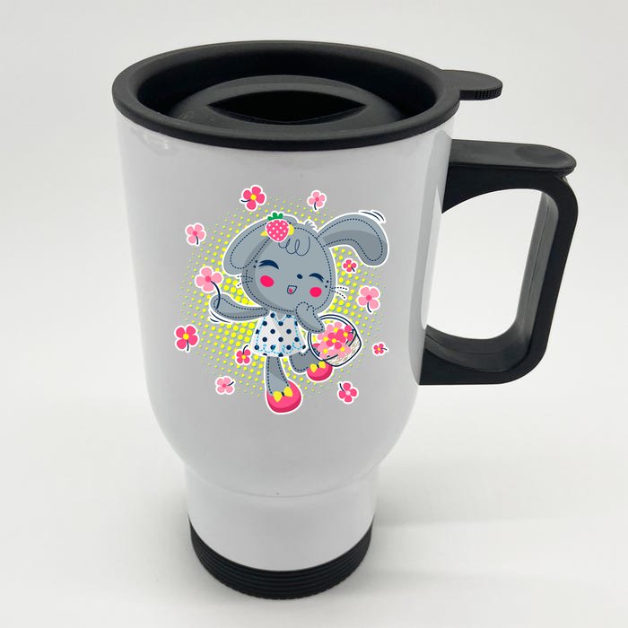 Cute Flower Easter Bunny Front & Back Stainless Steel Travel Mug