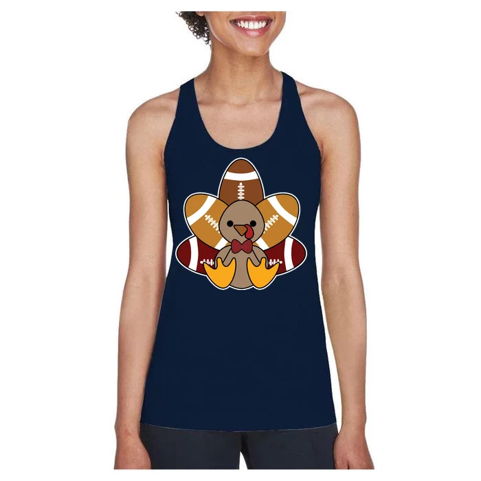 Cute Football Turkey Thanksgiving Women's Racerback Tank