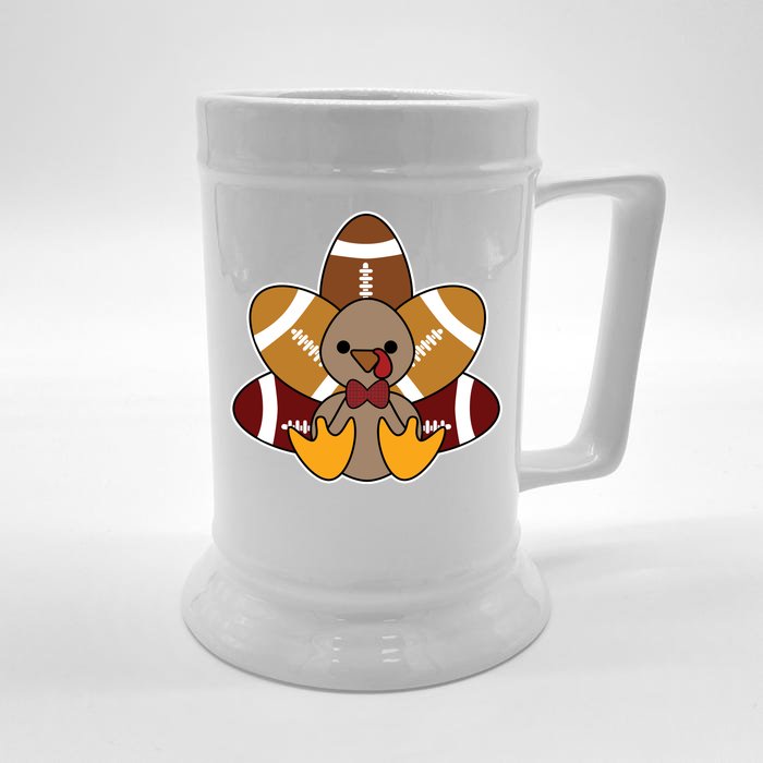 Cute Football Turkey Thanksgiving Front & Back Beer Stein