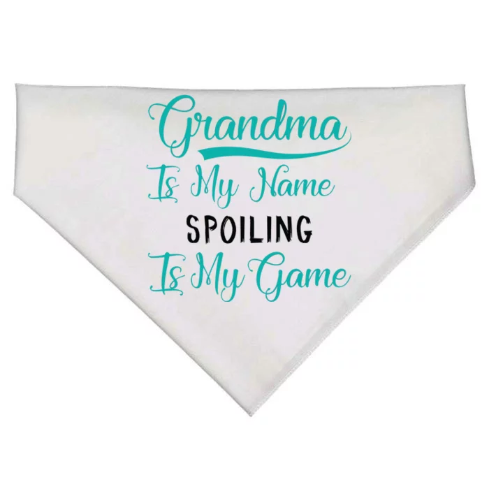 Cute Funny Grandma Is My Name Spoiling Is My Game USA-Made Doggie Bandana