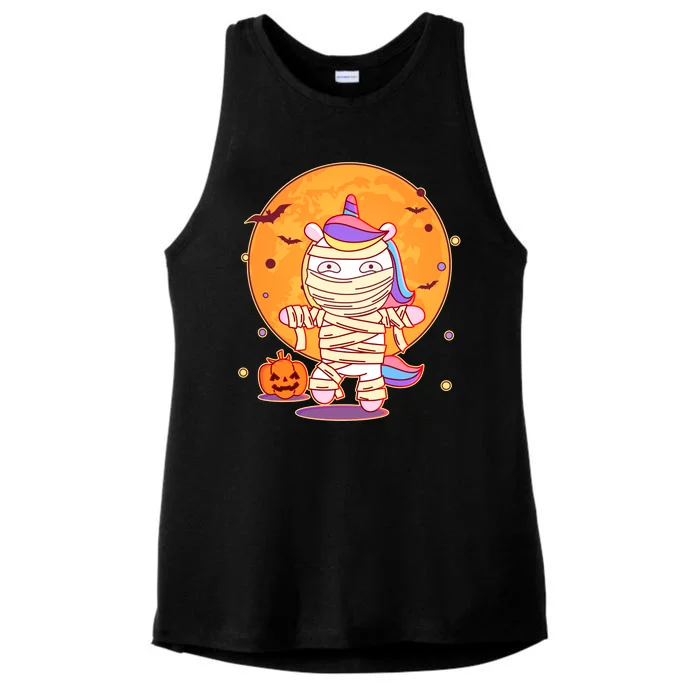 Cute Funny Halloween Unicorn Mummy Ladies Tri-Blend Wicking Tank