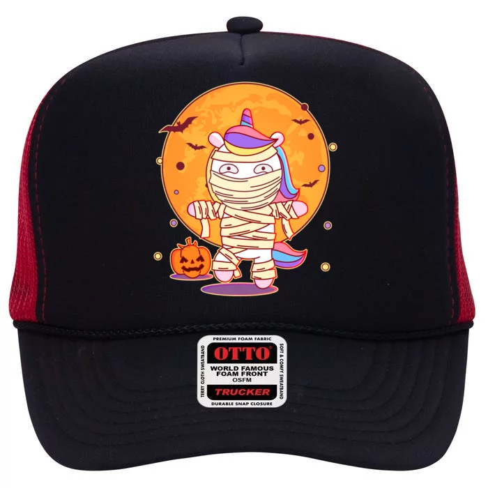 Cute Funny Halloween Unicorn Mummy High Crown Mesh Trucker Hat