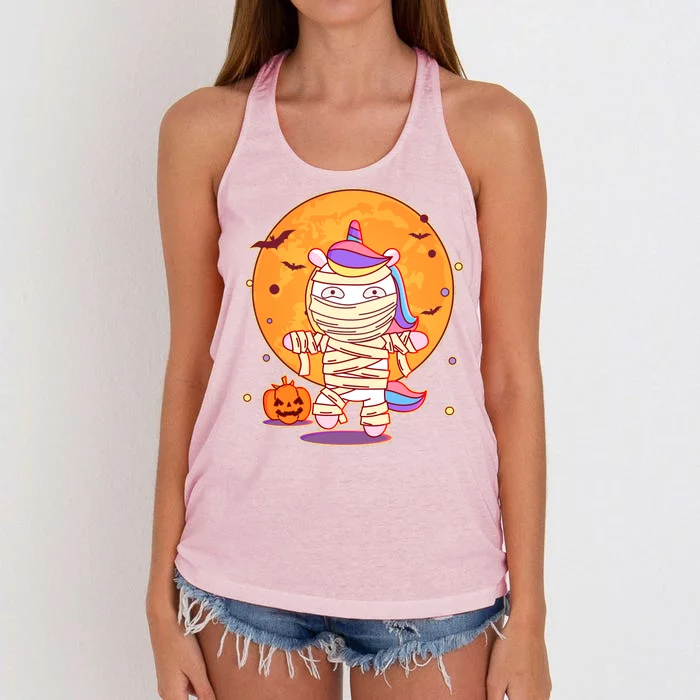 Cute Funny Halloween Unicorn Mummy Women's Knotted Racerback Tank