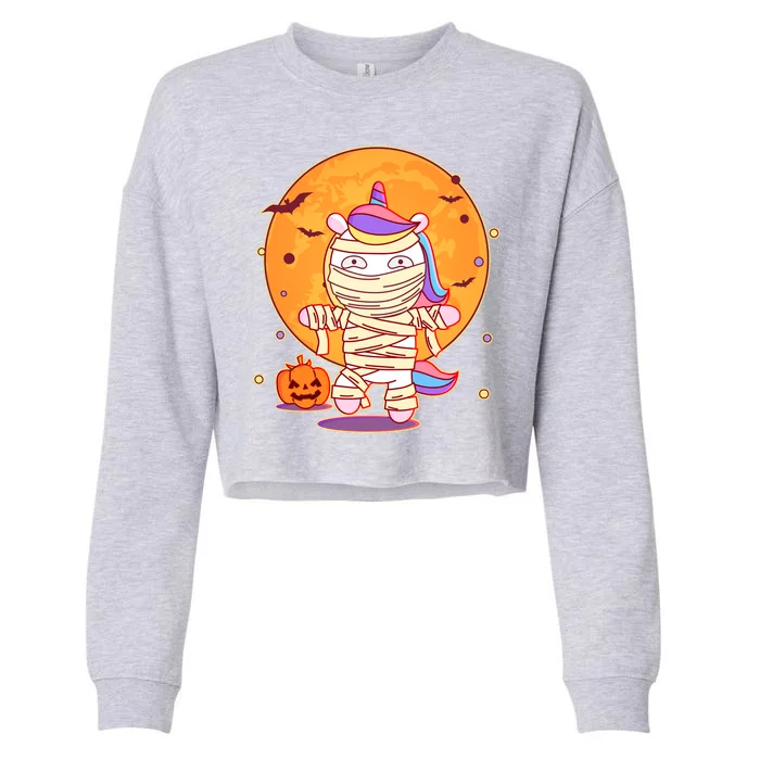 Cute Funny Halloween Unicorn Mummy Cropped Pullover Crew