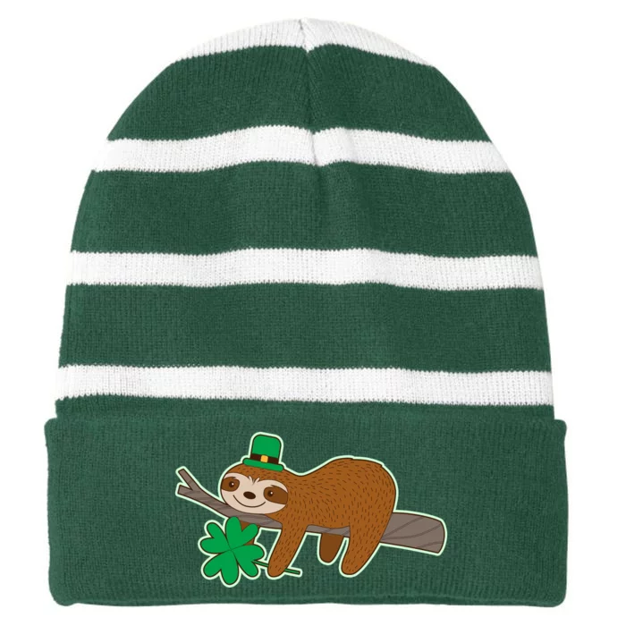 Cute Funny St Patrick's Day Sloth Striped Beanie with Solid Band