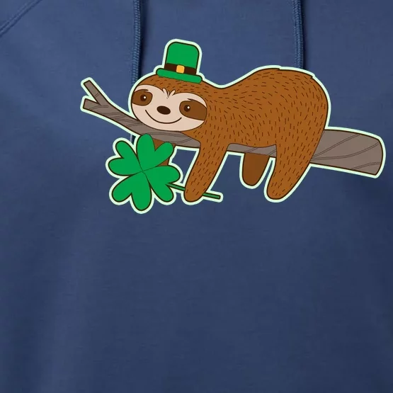 Cute Funny St Patrick's Day Sloth Performance Fleece Hoodie