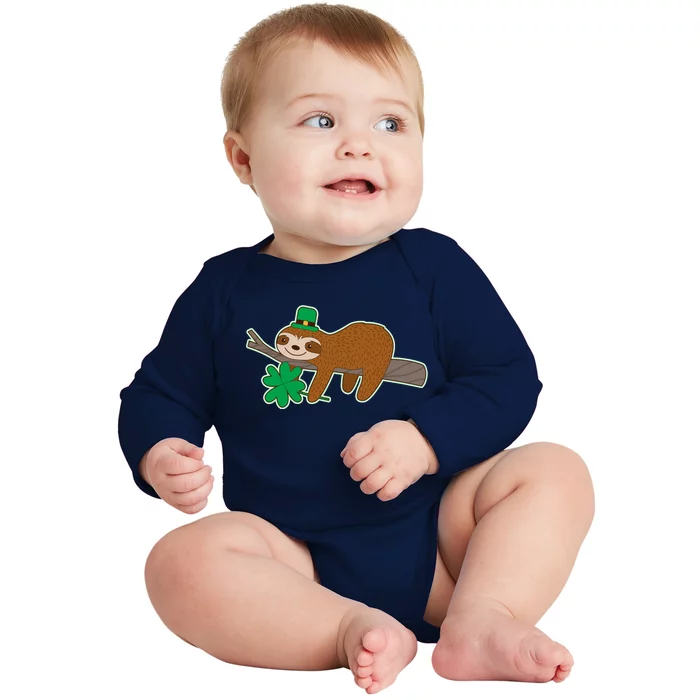 Cute Funny St Patrick's Day Sloth Baby Long Sleeve Bodysuit