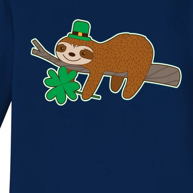 Cute Funny St Patrick's Day Sloth Baby Long Sleeve Bodysuit