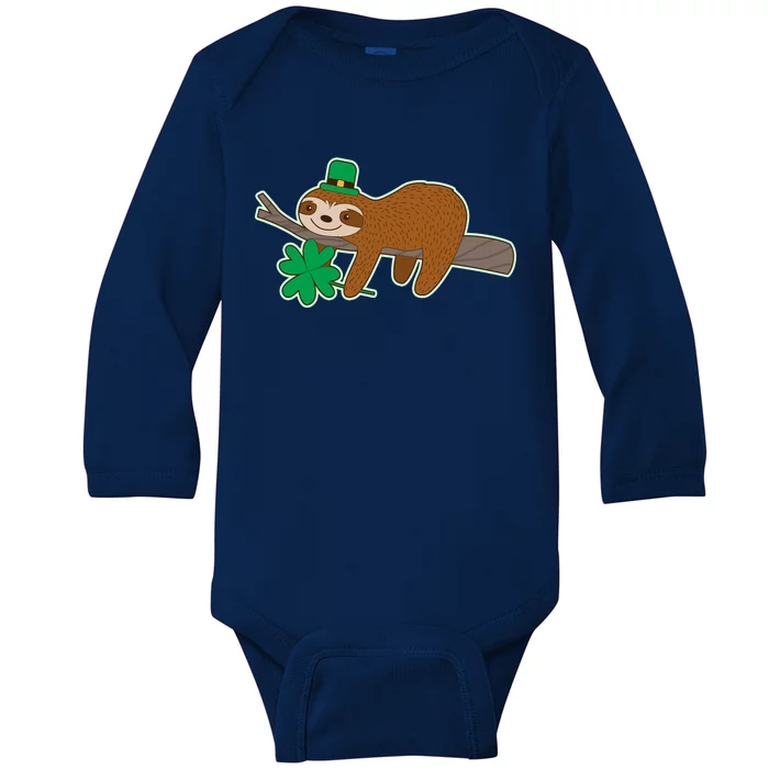 Cute Funny St Patrick's Day Sloth Baby Long Sleeve Bodysuit