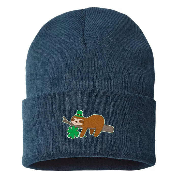 Cute Funny St Patrick's Day Sloth Sustainable Knit Beanie