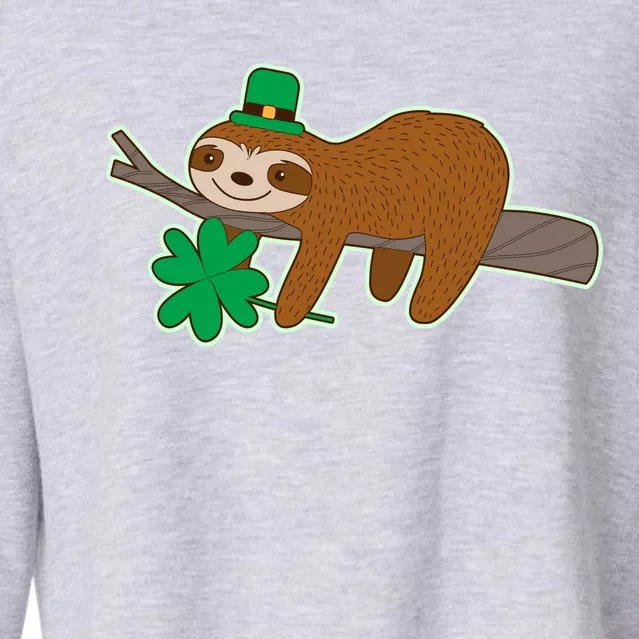 Cute Funny St Patrick's Day Sloth Cropped Pullover Crew