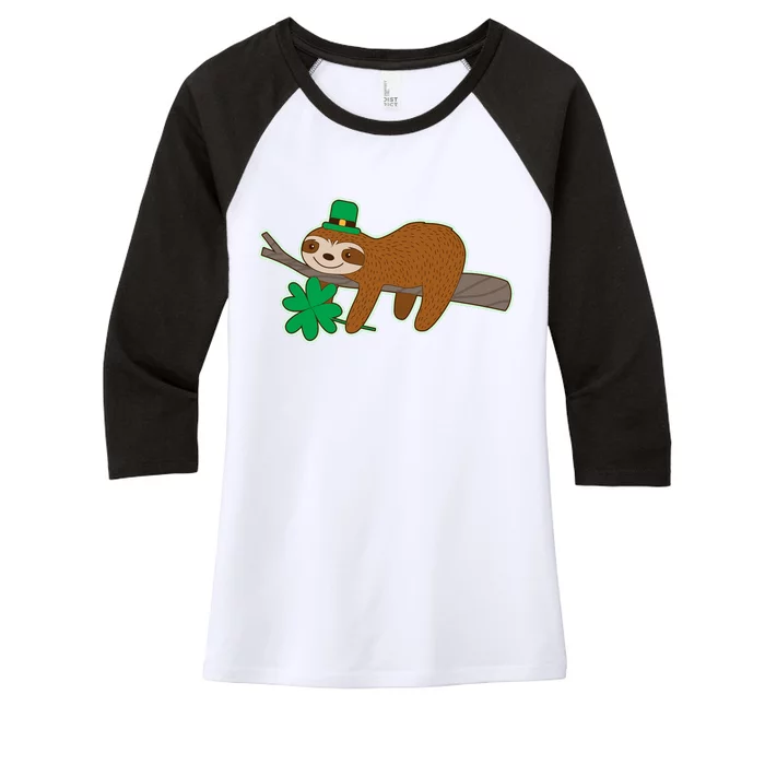 Cute Funny St Patrick's Day Sloth Women's Tri-Blend 3/4-Sleeve Raglan Shirt