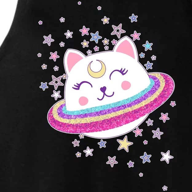 Cute Galaxy Saturn Cat Ladies Tri-Blend Wicking Tank