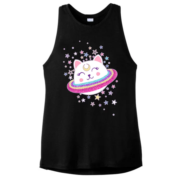 Cute Galaxy Saturn Cat Ladies Tri-Blend Wicking Tank