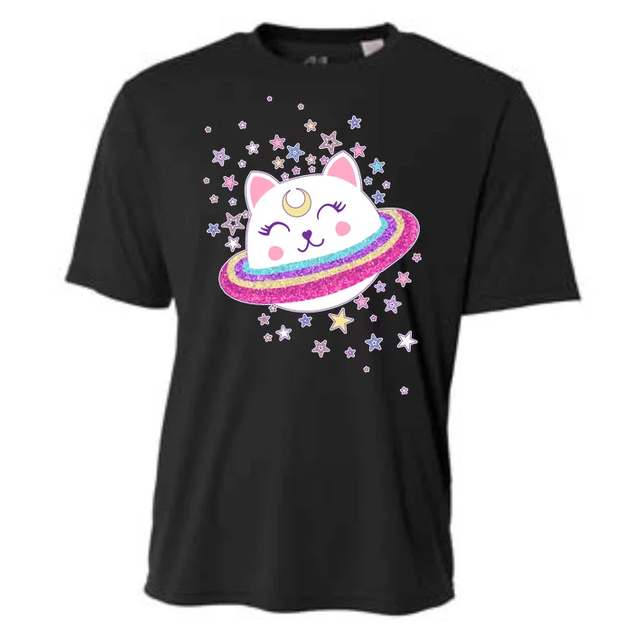 Cute Galaxy Saturn Cat Cooling Performance Crew T-Shirt