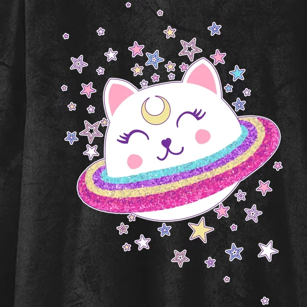 Cute Galaxy Saturn Cat Hooded Wearable Blanket