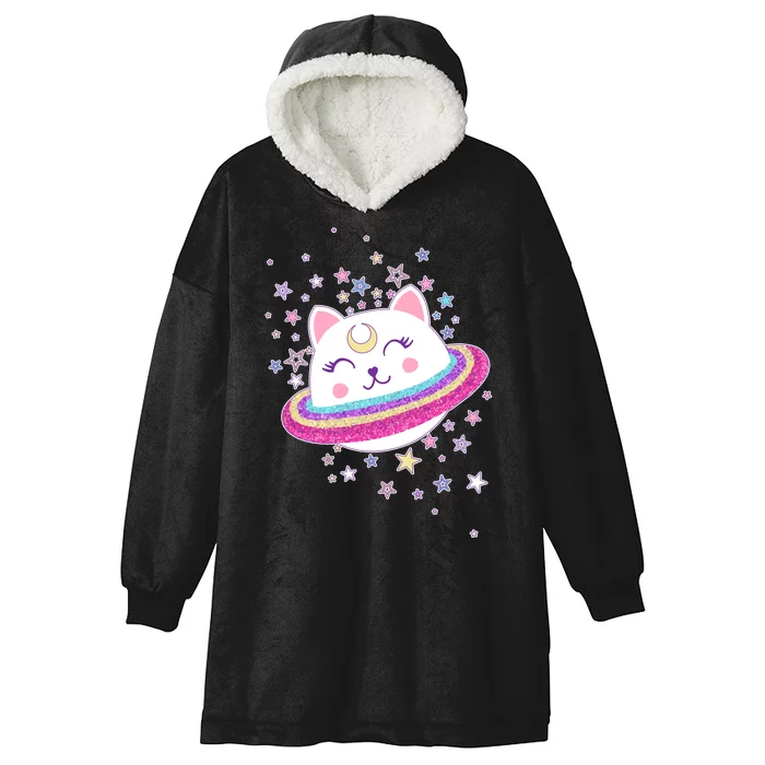 Cute Galaxy Saturn Cat Hooded Wearable Blanket